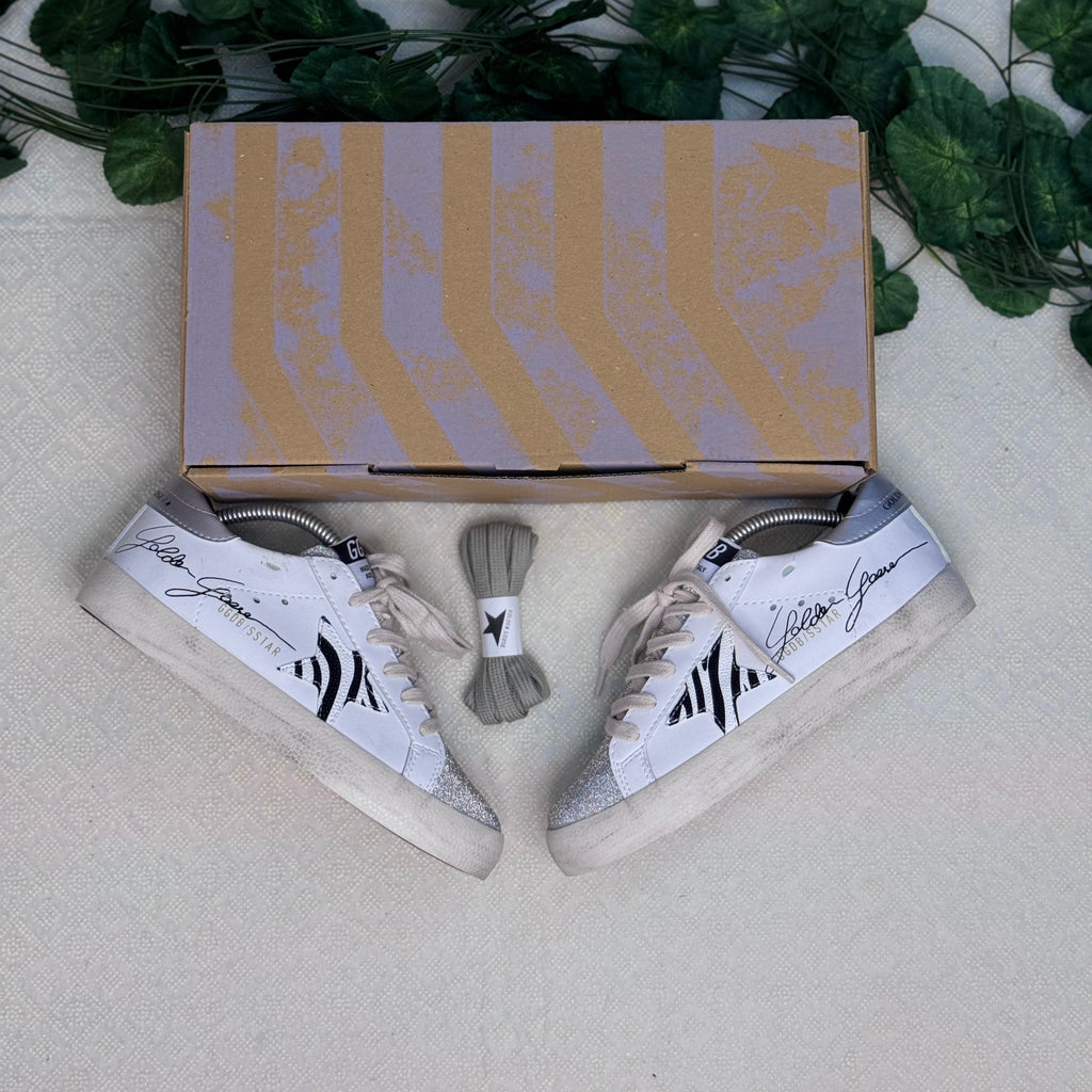 Golden Goose Super-Star Zebra Yıldız Gümüş Simli Burun