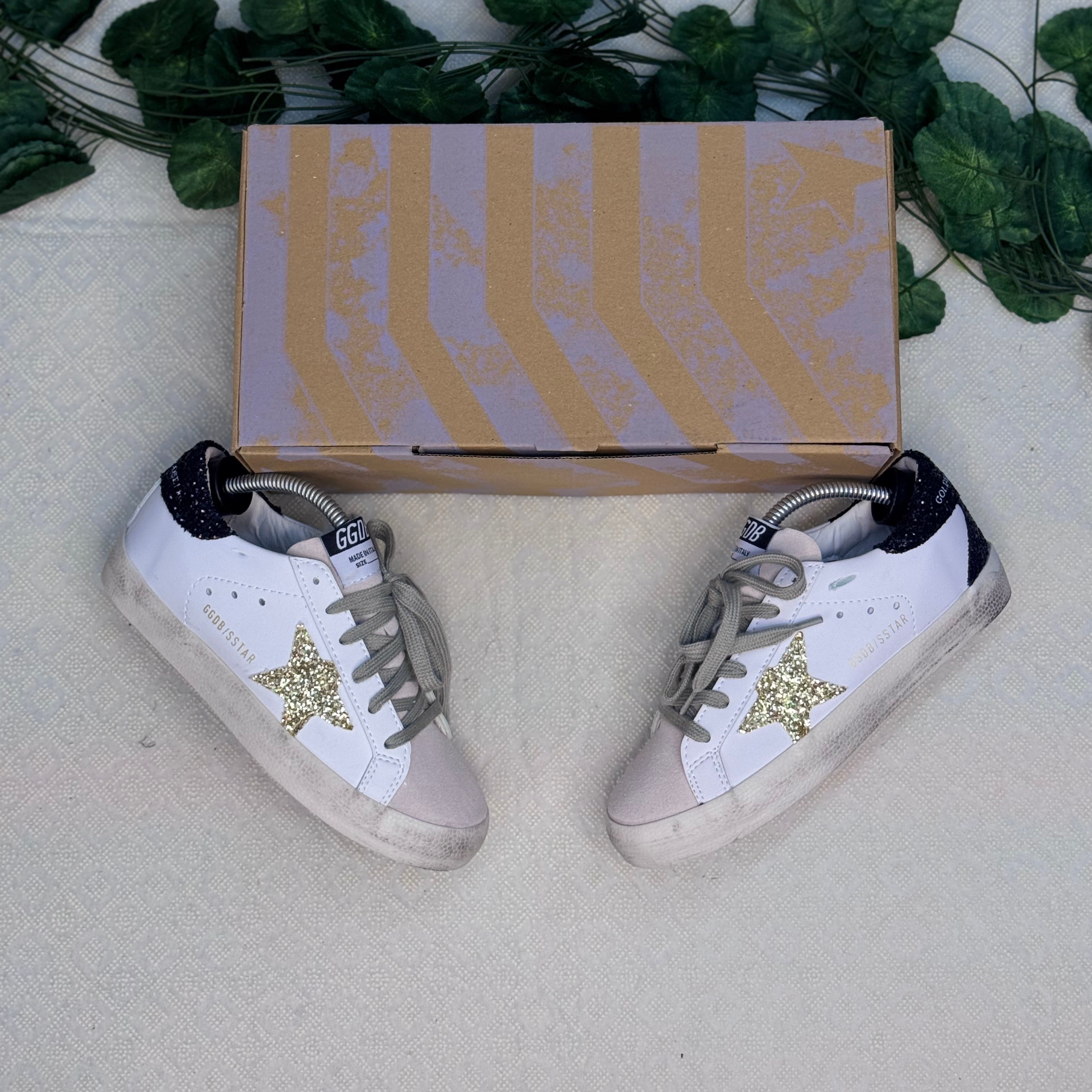 Golden Goose Super-Star Beyaz Altın Simli