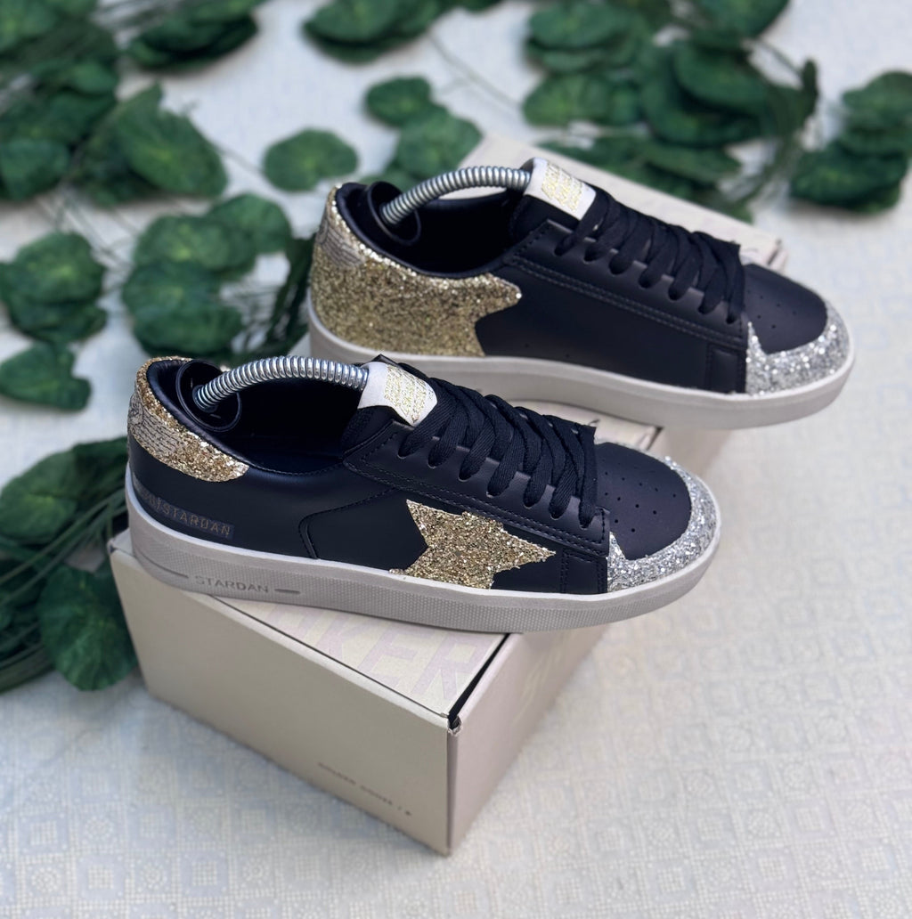 Golden Goose Super-Star Black Gold Glitter